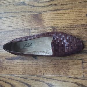 Brown crochet leather flat Enzo Angiolini